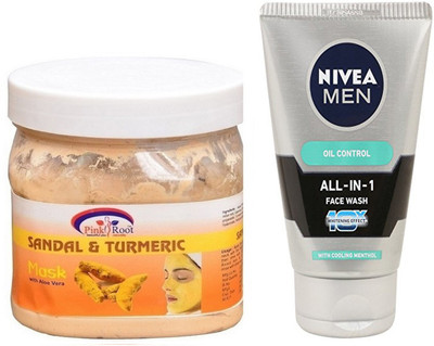

Pink Root SANDAL TURMERIC MASK 500G WITH NIVEA OIL CONTROL FACEWASH(Set of 2)