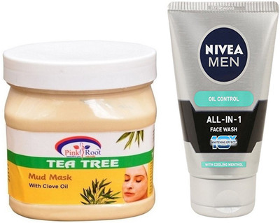 

Pink Root TEA TREE MUD MASK 500G WITH OIL CONTROL FACEWASH(Set of 2)