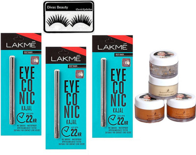 

divas beauty eyelashes & eyeconic deep black kajal (set of 3), Shahnaz Husain 24 Carot Gold Skin Radiance Facial Kit(Set of 5)