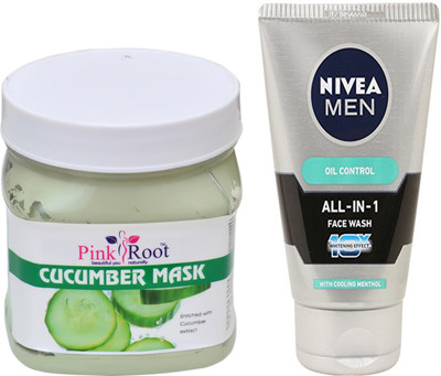 

Pink Root CUCUMBER MASK 500G WITH NIVEA OIL CONTROL FACEWASH(Set of 2)
