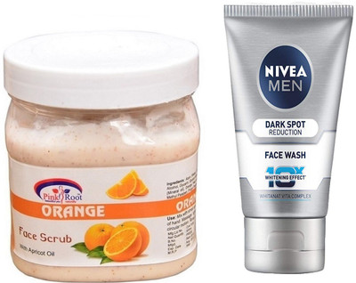 

Pink Root ORANGE SCRUB 500G WITH NIVEA DARK SPOT FACEWASH(Set of 2)