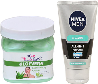

Pink Root ALOEVERA CREAM 500G WITH OIL CONTROL FACEWASH(Set of 2)