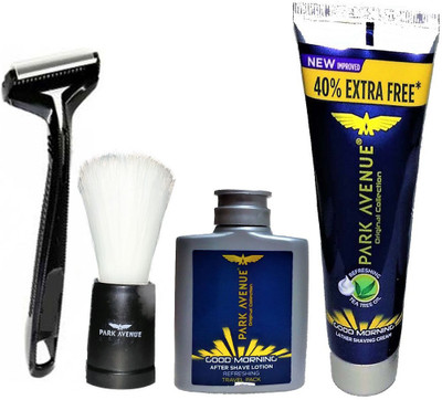 

Park Avenue Mini Shaving Kit With Good Morning After Shave Lotion 50ml + Good Morning Shaving Cream 84g + Shaving Brush + Razor(Set of 4)