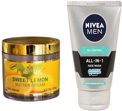 

Pink Root SWEET LEMON BUTTER CREAM 100G WITH NIVEA OIL CONTROL FACEWASH(Set of 2)