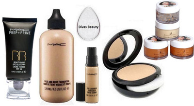 

divas beauty Silicon Puff&Mac Studio Compact & Liquid Foundation & Pro Longwear Concealer, Prep+Prime BB BEauty Balm Cream Foundation, Shahnaz Husain 24 Carot Gold Skin Radiance Facial Kit(Set of 6)
