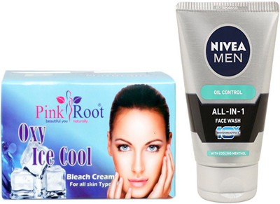 

Pink Root OXY ICE COOL BLEACH 250G WITH NIVEA OIL CONTROL FACEWASH(Set of 2)
