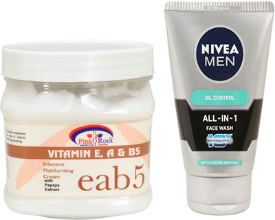 

Pink Root VITAMIN E,A,B5 MASSAGE CREAM 500G WITH NIVEA OIL CONTROL FACEWASH(Set of 2)