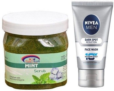 

Pink Root MINT GEL SCRUB 500G WITH NIVEA DARK SPOT FACEWASH(Set of 2)