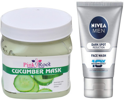 Pink Root CUCUMBER MASK 500G WITH NIVEA DARK SPOT FACEWASH(Set of 2)