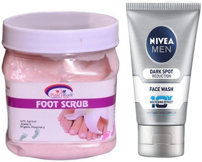 

Pink Root FOOT SCRUB 500G WITH NIVEA DARK SPOT FACEWASH(Set of 2)