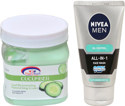 

Pink Root CUCUMBER CREAM 500G WITH NIVEA OIL CONTROL FACEWASH(Set of 2)