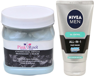 

Pink Root CHARCOAL CREAM 500G WITH OIL CONTROL FACEWASH(Set of 2)
