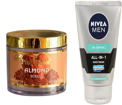 Pink Root ALMOND SCRUB 100G WITH OIL CONTROL FACEWASH(Set of 2)
