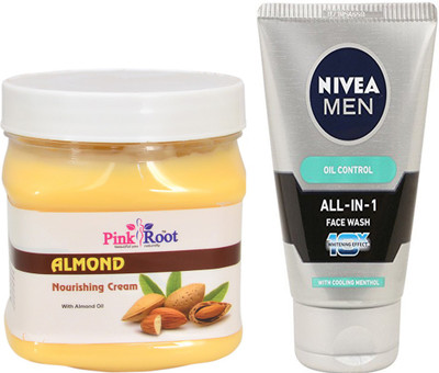 

Pink Root ALMOND CREAM 500G WITH OIL CONTROL FACEWASH(Set of 2)