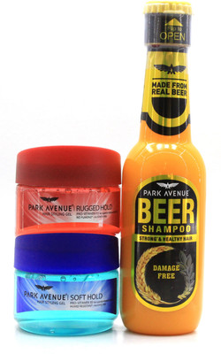 

Park Avenue Damage Free Beer Shampoo, Rugged Hold & Soft Hold Styling Gel(Set of 3)