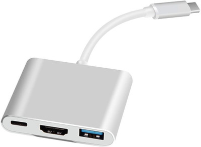 

Terabyte TV-out Cable 3-in-1 Type C to USB3.0,Type C,4k support HDMI output Network Cable (White)(White, For Computer)