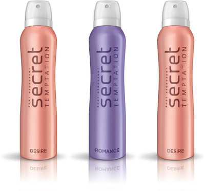 

Secret Temptation Romance 1pc. & Desire 2pcs. Pack of 3 Deodorant Spray - For Women(450 ml, Pack of 3)