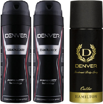 

Denver black code & caliber combo set of 3 Deodorant Spray - For Men(465 ml, Pack of 3)