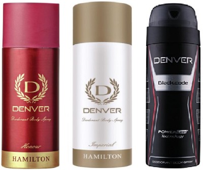 

Denver honour & imperial & black code combo set of 3 Deodorant Spray - For Men(480 ml, Pack of 3)