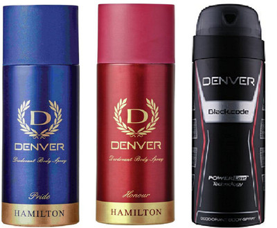 

Denver pride & honour & black code combo set of 3 Deodorant Spray - For Men(480 ml, Pack of 3)