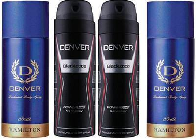 

Denver Pride & Black Code Combo Set Of 4 Deodorant Spray - For Men(630 ml, Pack of 4)
