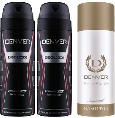 

Denver black code & imperial combo set of 3 Deodorant Spray - For Men(465 ml, Pack of 3)