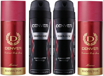 

Denver Honour & Black Code Combo Set Of 4 Deodorant Spray - For Men(630 ml, Pack of 4)