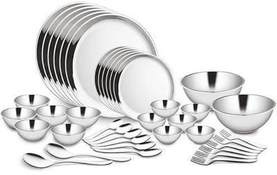 Shri & Sam Pack of 40 Stainless Steel 40 PCS Budget Double Wall Dinner Set (6 People) Dinner Set