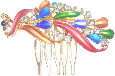 

Param Yellow Gold plated Awesome peacock Design crystal Multi Colour stones jewelry For Women's & Girl's Hair Pin (Multicolor) Hair Claw(Multicolor)