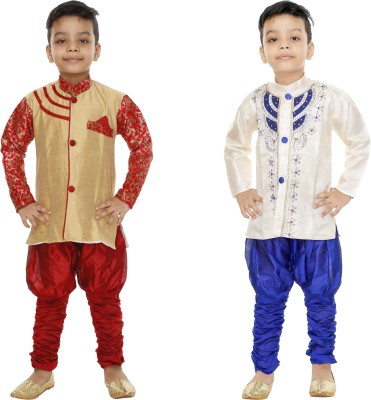 BURBN Boys Festive & Party Sherwani and Churidar Set(Multicolor Pack of 2)