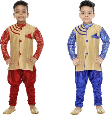 BURBN Boys Festive & Party Sherwani and Churidar Set(Multicolor Pack of 2)