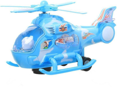 

ExaltedCollection Musical Force Helicopter Toy, Bump and Go Action, Lights and Music(Blue)