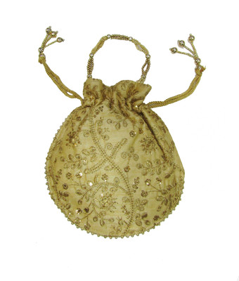 

Deepsum Ethnic Clutch Silk Potli Batwa Pouch Bag with Metal Beadwork Gift For Women Potli(Gold)