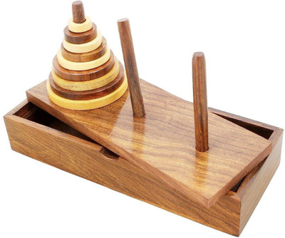 

SKAVIJ Tower of Hanoi 9 Ring Wooden Mathematical Puzzle Game Brain Teasers Intellectual Toy for Kids and Adults(1 Pieces)