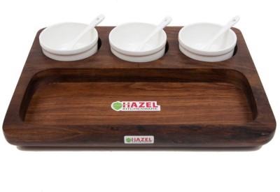 Hazel Wooden Chips & Dips 3 wattis Rectangle, Wood, Brown Plate Bowl Serving Set(Pack of 3) at flipkart