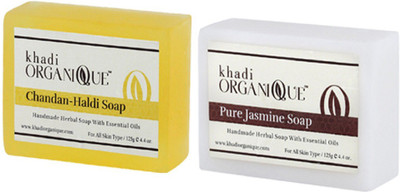 KHADI ORGANIQUE HANDMADE CHANDAN HALDI JASMINE SOAP COMBO PACK PACK OF 2 250 GM(250 g, Pack of 2)