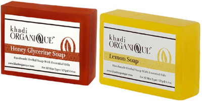 KHADI ORGANIQUE HANDMADE HONEY GLYCERINE LEMON SOAP COMBO PACK PACK OF 2 250 GM(250 g, Pack of 2)