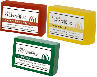 

KHADI ORGANIQUE HANDMADE HONEY GLYCERINE LEMON KUSH SOAP COMBO PACK PACK OF 3 375 GM(375 g, Pack of 3)