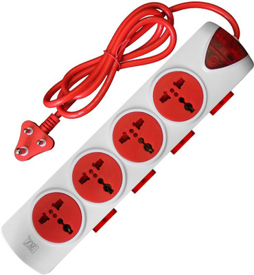 

MX 4 Universal Sockets Power Strip With individual Switch Spike Guard 4 Socket Surge Protector(Red, White)