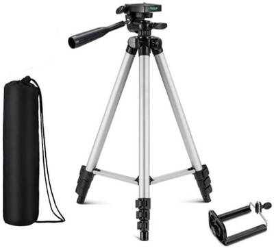 

BUY SURETY Portable Adjustable Aluminum High Quality Lightweight Camera Stand With Three-Dimensional Head & Quick Release Plate For Video Cameras, Tripod With Mobile Clip Holder Bracket, Fully Flexible Mount Cum Tripod Tripod(Silver & Black, Supports Up t