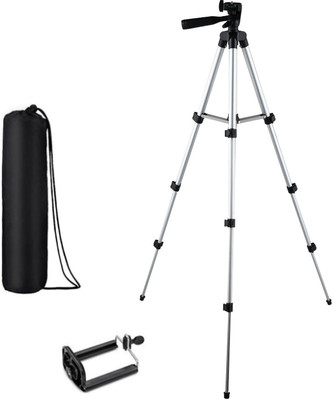 

casadomani Portable Adjustable Aluminum High Quality Lightweight Camera Stand With Three-Dimensional Head & Quick Release Plate For Video Cameras Foldable Tripod With Mobile Clip Holder Bracket Tripod(Silver & Black, Supports Up to 1500)