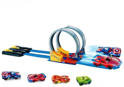 

Bestie Toys Present Super Hero Series 2 in 1 Double Track Set (Plus 2 Cars )(Multicolor)