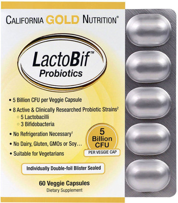 

California Gold Nutrition LactoBif Probiotics 5 Billion CFU 60 Veggie Caps(60 No)