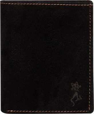 

de meow Men Black Genuine Leather Wallet(11 Card Slots)