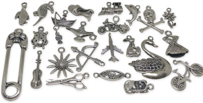 

Aumni Crafts Jewelley Making Mini Pendant Metal Alloy Craft Charms Mixed Size Mix of 25 Shapes Antique Silver Color (Pack of 25 pieces)