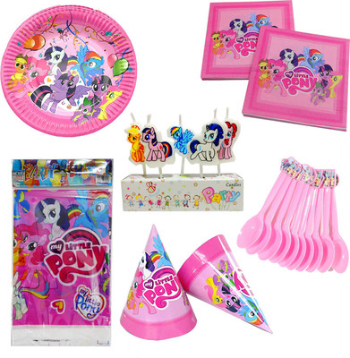 

PARTY PROPZ My Little Pony's Birthday Combo 52Pcs Includes Plates,Tissue,Napkins,Candles,Caps and Spoons for Pony Theme Parties