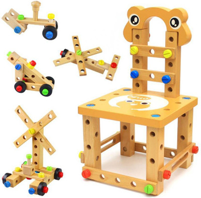 

Montez DIY Wooden Nuts and Bolts Multifunctional Blocks Set Chair For Kids(Multicolor)