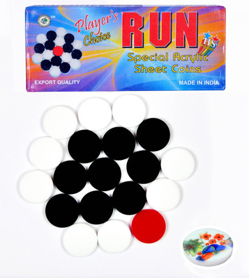 

STC 6MM Run Acrylic Sheet Carom Coins with Printed Striker Carrom Pawns(Pack of 20)