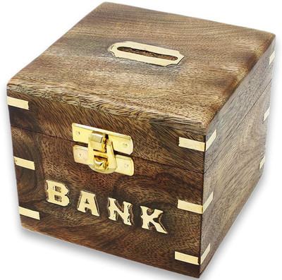 

SKAVIJ Handmade Wooden Piggy Bank Storing Coins Cash Box For Kids Coin Bank(Brown)