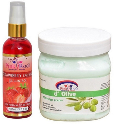 

Pink Root Strawberry Face Wash 100ml WITH D Olive Cream 500ml(Set of 2)